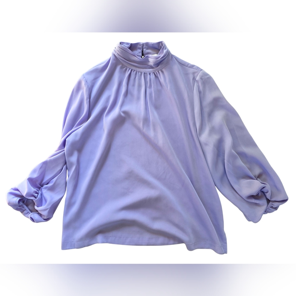 Prologue Mock Neck Draped Ruched Longsleeve Lavender Blouse Size M